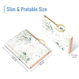 Rouidr Womens Wallet, Small Slim RFID Card Wallets for Women, Trifold Leather Clutch Card Wallet Organizer, Cute Front Pocket Purse with 7 Card Slots & ID Window & Keychain, Eucalyptus Leaf