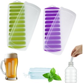 Lily's Home - Juego de 2 bandejas de silicona para cubitos de hielo con tapa, sin BPA, ideal para botellas de agua y botellas deportivas, diseño flexible y apilable para liberación rápida, bandejas de