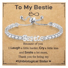 To Bestie Bracelet, Sparkling Cubic Zirconia Bracelet for Birthday Christmas Mothers Day，Bracelets Gifts for Bestie Friends Women Teenage Girls with Box/Card