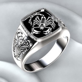 Mnyixsi Sterling Silver Scorpion Animal Engraved Ring for Men Women, Personality Unique Scorpion Silver Ring, Eternity Engagement Wedding Anniversary Band Cocktail Party Ring Size 8