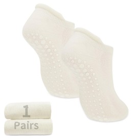 SkiBeaut Yoga Grips Non Slip Socks Pilates Anti Skid Sticky Grippers Ballet Barre Socks for Women 3 Pairs (US, Numeric, 8, 10, Regular, Regular, #9 Wihte (1 pack))
