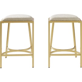 Crosley Furniture Ellery Upholstered Seat Counter Height Bar Stools Set of 2, Oatmeal/Gold
