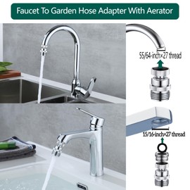 SNUTUYA Faucet to Garden Hose Adapter,Brass 3/4-Inch Garden Hose Adapter with Aerator, 360-degree Swivel for Kitchen And Bathroom,Chrome