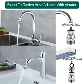 Faucet to Garden Hose Adapter,Brass 3/4-Inch Garden Hose Adapter with Aerator, 360-degree Swivel for Kitchen And Bathroom,Chrome