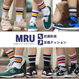 Mar You Men's Socks, 9.8 - 10.6 inches (25 - 27 cm), 11.4 - 12.2 inches (29 - 31 cm), Large Size, 6 Pairs Set, Crew Socks, assorted