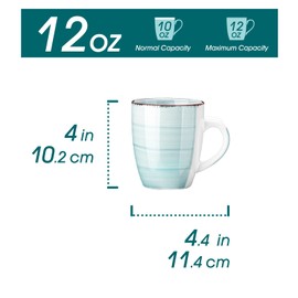 vancasso Bonita 12 Oz Coffee Mugs Set of 6, Ceramic Coffee Cups for Cappuccino, Latte, Tea, Cocoa, Cool Color