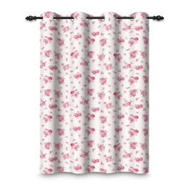 ggaimwf 107x160cm Wildflower Eyelet Curtains Rustic Rose Red Natural Small Floral Farmhouse Garden Insulated Thermal Blackout Window Drapes for Bedroom Living Room Kitchen 1 Single Panel