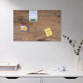 Navaris Magnetic Dry Erase Board - 16 x 24 inches Decorative White Board for Wall with Design, Includes 5 Magnets and Marker - Dark Wood