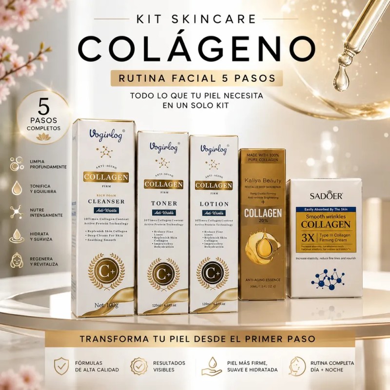 Kit Skincare Colágeno 5 Pasos Rutina Facial Anti Edad