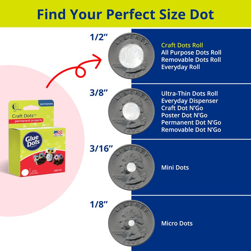 Glue Dots, Craft Dots, Double-Sided, 1/2", .5 Inch, 200 Dots,