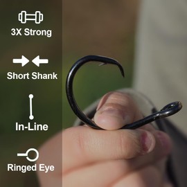 9KM DWLIFE Fishing Circle Hooks 3XStrong Inline Barbed Fish Hook,High Carbon Steel Non-Offset Closed Eye Wide Gap for Catfish Striped Bass Salmon Fresh and Saltwater 12/0#(25pcs/Pack)