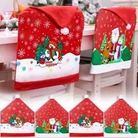 MULEVIP Christmas Chair Covers, Set of 4, Christmas Chair Covers, Universal Stretch Chair Cover, Santa Hat Chair Covers for Dining Room, Dinner, Decoration Chairs Chair Cover