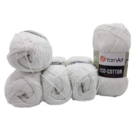 5 x 100 g YarnArt Eco Cotton Knitting Wool with 85% Cotton, 500 g Wool Plain (White 760)