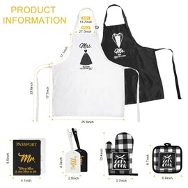 11 Pack Kitchen Cooking Apron Set, Mr & Mrs Aprons Valentines Day Set for Couple, Wedding Anniversary for Couple, Friend, Engagement Gifts for Women, Bridal Shower for Bride