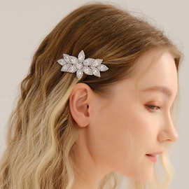Artmiss Crystal Flower Hair Clip Rhinestone Bridal Hair Pin Silver Wedding Hair Accessory for Brides and Women Brithday Gift