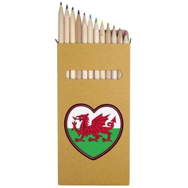 Azeeda 12 x 'Welsh Flag Heart' Long 178mm Coloured Pencils/Pencil Set (PE00051341)