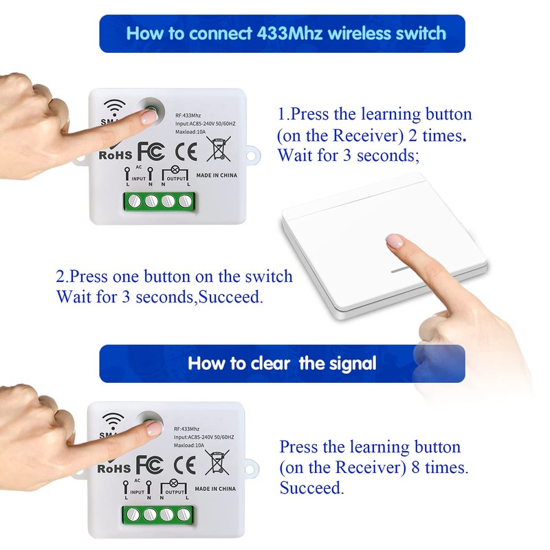 DieseRC Wireless Light Switch 10A Relay Receiver Controller Easy Installation