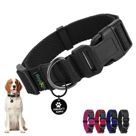 Dog Collar, Adjustable Dog Collars, Soft Cotton Material, Dog Collars with Removable Dog Tag for Puppies, Small, Medium, Large Dogs, 35-50/2.5 cm (M), Black