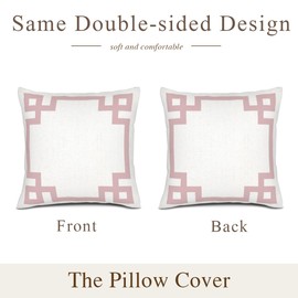 POMOTER Set of 2 Fall Decorative Throw Pillow Cover ONLY, for Couch, Sofa, or Bed, Pink White Greek Key, (16x16Inch)