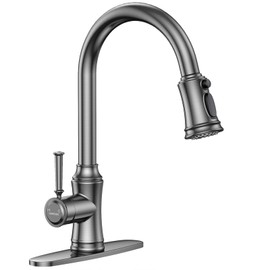 Kitchen Faucet with Pull Down Sprayer, Single Handle High Arc Utility Sink Faucet with Deck Suitable for bar for Kitchen Sink, Laundry Sink, Wet Bar or RV, Brushed Grey
