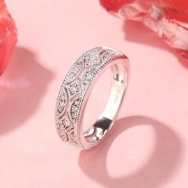 Jeulia 925 Sterling Silver Rings Milgrain Round Cut Women's Band Anniversary Promise Rings with Jewellery Box for Her Women Girls, Sterling Silver