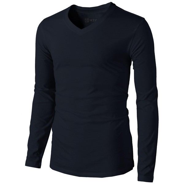 H2H - Camisetas casuales de manga larga para hombre, con cuello en V y cuello redondo, talla XS a 3XL, Kmttl0374-azul marino, X-Large