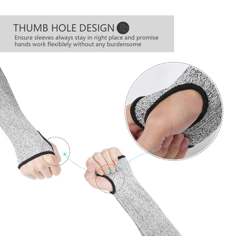 Cut Resistant Sleeves with Thumb Hole, Level 5 Protection, Slash