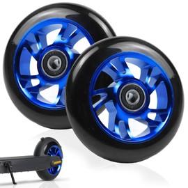 Stunt Scooter Wheels, Pack of 2 100 mm Scooter Replacement Wheels, Scooter Wheels 100 x 24 mm, with Aluminium Alloy Rims and Anti-Lock Bearings, Suitable for All Sorts of Scooters