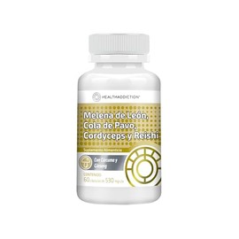 HEALTHADDICTION - Fórmula de Hongos Adaptógenos con Melena de León, Cordyceps, Cola de Pavo y Reishi, Enriquecido con Cúrcuma y Ginseng - 60 Cápsulas