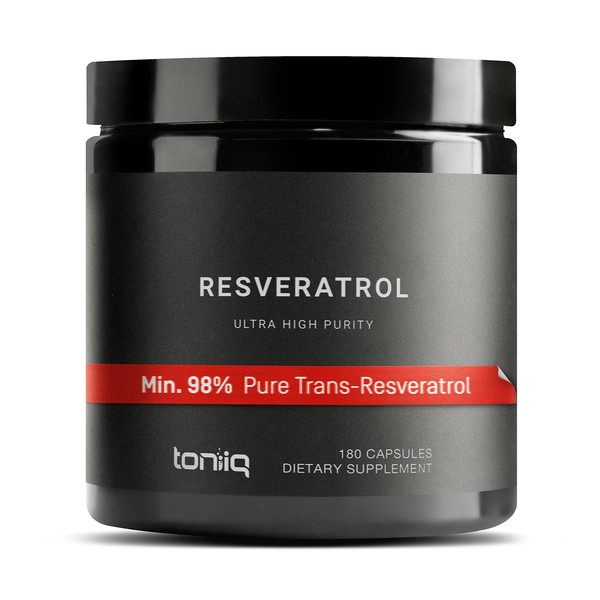 Toniiq Ultra High Purity Resveratrol Capsules - 98% Trans-Resveratrol - Highly Purified and Bioavailable - 180 Caps Reservatrol Supplement