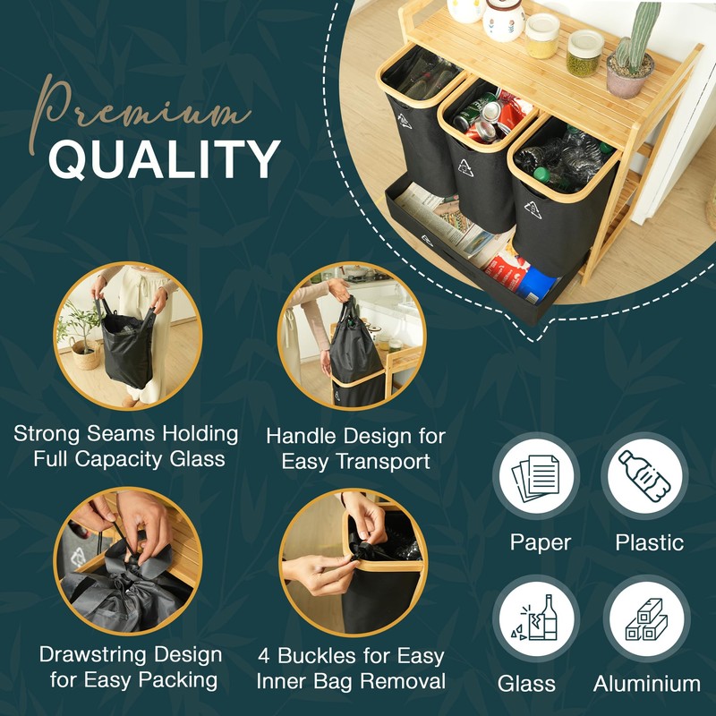 4 Section Recycling Bin for Kitchen – Dual Trash and