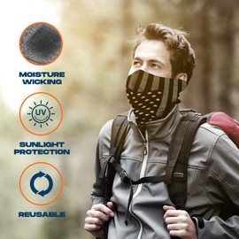 ARMORAY Face Mask Washable & Reusable Balaclava Neck Gaiter - Sun Protection Bandana Scarf Masks for Men & Women Hiking Fishing (USA FLAG B&W)