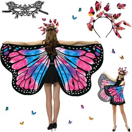 Sundonix Carnival Butterfly Cape for Women, Colourful Carnival Costume, Ideal for Carnival, Fancy Dress and Cosplay (Polyester, Single Sided Print, One Blue Rose)