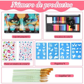 Pintura Facial y Pintura Corporal de 26 colores Acuarela,Juego Profesional de Kit Paleta Maquillaje para Halloween,artistas,cosplay,fiesta,con 10 pinceles,1 Paleta de colores (Acuarela de 26 colores)
