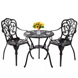 Withniture 3-Piece Black Outdoor Bistro Set, Patio Furniture Sets, Outdoor Patio Furniture