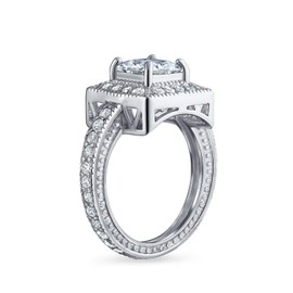 Bling Jewelry Silver Vintage Style Asscher Cut CZ Milgrain Engagement Ring