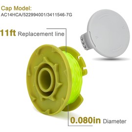 AC80RL3,11ft 0.080" Replacement Trimmer Spool for Ryobi One Plus AC80RL3 18v 24v 40v with AC14HCA String Trimmer Cap Covers Cordless Auto-Feed Twist Single Line (8 Spool+2 Cap)