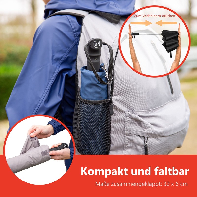 Ergonauts Windproof Double Canopy Pocket Umbrella with Teflon Coating, Ergonomic