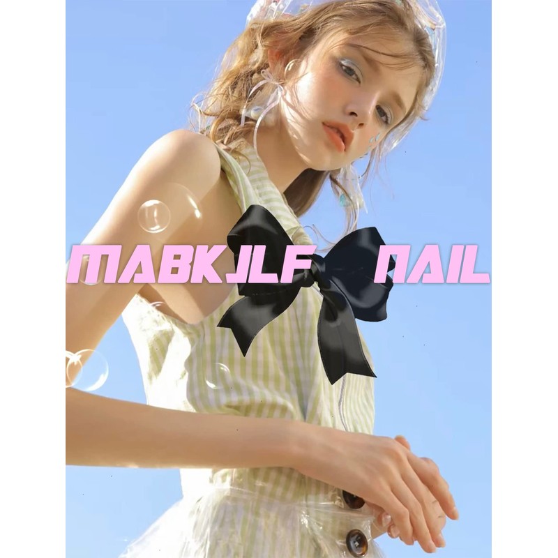 Press on Nails Medium Square MABKJLF French Tip Fake Nails