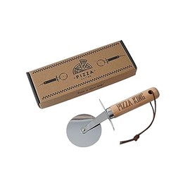 CGB Giftware | Wooden Handle Pizza Cutter | Engraved with Slogan 'Pizza King' | Leather Handle End | Comes Gift Boxed | GB07658