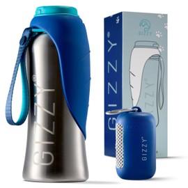 GIZZY® Dog Drinking Bottle for Travelling – Leak-proof and Robust Stainless Steel, in 2 Sizes Including Soft Dog Towel | Dog Drinking Bottle I Dog Drinking Bottle for On the Go for All Dogs