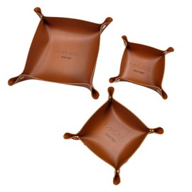 GARAJONAY 3Pcs PU Leather Tray, Small Valet Tray Office Organizer, PU Leather Dice Tray with Soft Durable Simple Storage Tray for Office Key Coins Jewelry Lipstick Watches(Color:Brown)
