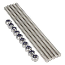 Yeebyee M10 x 250mm 304 Stainless Steel Fully Threaded Rod, Right Hand Threads 1.5mm Pitch with 10pcs Lock Nuts, 5pcs/Pack