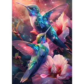 GDYEEH DIY 5D Hummingbird Diamond Art Kits, Pink Flowers Round Full Drill Sparkling Diamond Painting Picture, Birds Diamond Painting Art Kits Craft for Adults Beginners, Home Wall Decor 12x16 inch