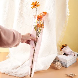 KISSITTY Mother's Day Flower Single Rose Packaging Bags Single Sleeve Wrapping Bags 100Pcs 5 Colors Clear Floral Bouquet Wrapping Paper Strong Bags for Florist Bouquet Supplies Valentine's Day