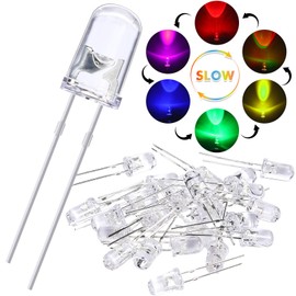 EBOOT 100 Pieces Clear LED Light Emitting Diodes Bulb LED Lamp, 5 mm (RGB Multicolor Slow Blinking)