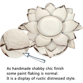 Rustic Pillar Candle Holder Metal- Lotus Flower Candle Holder- Antique Handmade Candlesticks Holder - White Candle Holders for Table Centerpiece - Shabby Chic Farmhouse Home Decor (6.3"X6.3"X3.3")