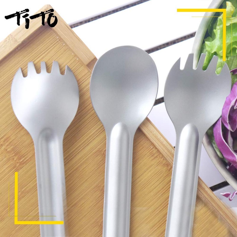 TiTo Titanium Long Handle Spork and Spoon Eco-Friendly Ultralight Portabale