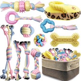 BENSEAO Puppy Chew Toys for Teething Puppy Toys Small Dog Toys Puppy Teething Toys Dog Chew Toy Rope Balls Interactive Teeth Cleaning Tug Toys Storage Basket