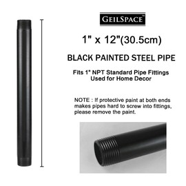 GeilSpace 1" × 12" Pre-Cut Black Metal Pipe, Industrial Steel Fits Standard One Inch Black Threaded Pipes and Fittings - Vintage DIY Industrial Shelving (1" × 12")